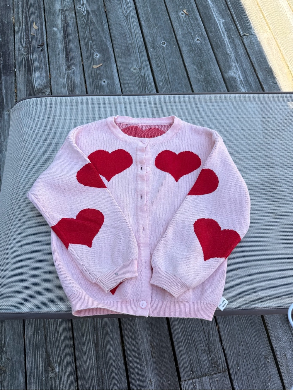 Girls Pink Red Heart Cardigan Sweater Size 120 Kids Cotton Knit